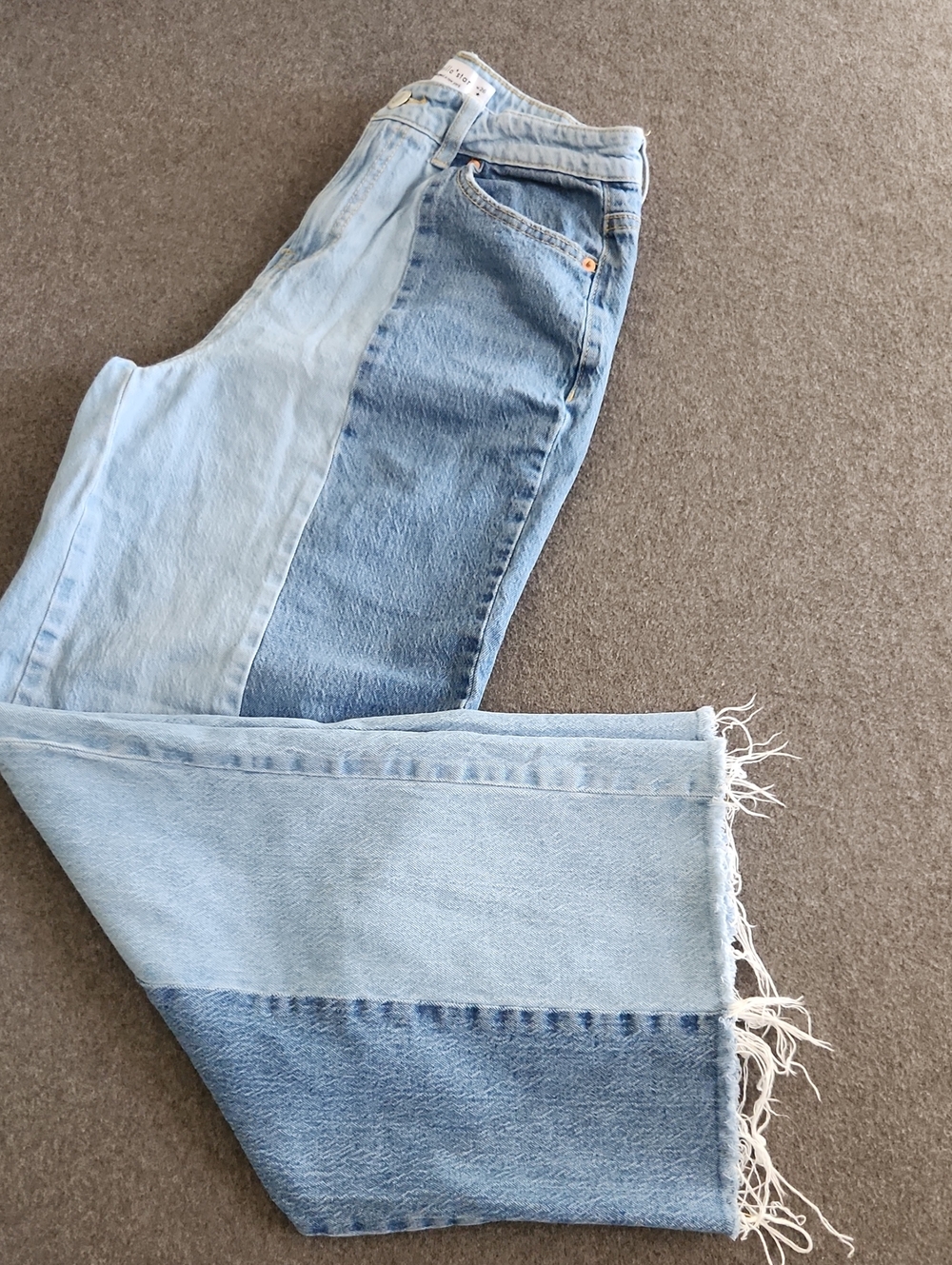 Vanilla Star Two Tone Panel Wide Leg High Rise Y2K Jeans Frayed Womens Sz 26x28